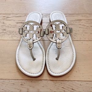 US 7.5 Tory Burch leather Miller Sandals in silver